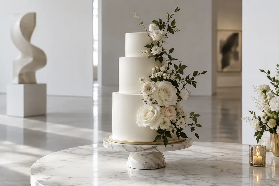 Hochzeitstorte · Minimal Luxe · KI-generiertes Beispielmotiv