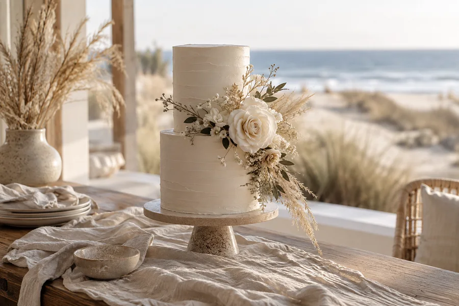 Hochzeitstorte · Modern Sand · KI-generiertes Beispielmotiv