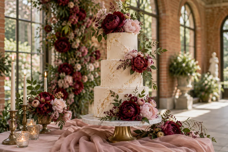 Hochzeitstorte · Peony Poetry · KI-generiertes Beispielmotiv