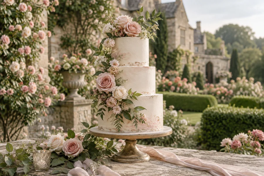 Hochzeitstorte · Rose Vow · KI-generiertes Beispielmotiv