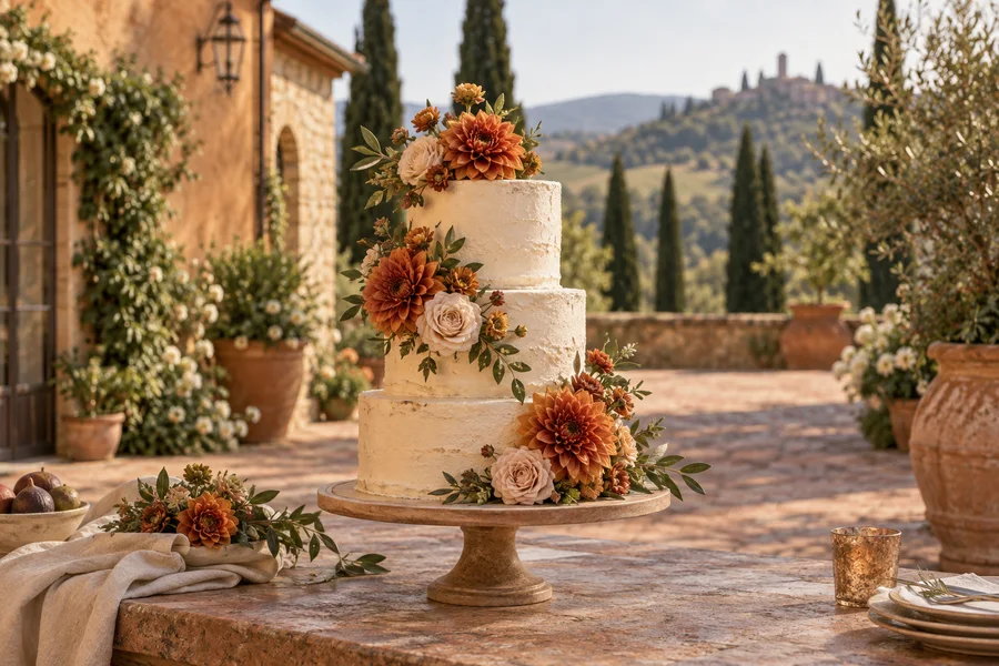 Hochzeitstorte · Terracotta Amore · KI-generiertes Beispielmotiv